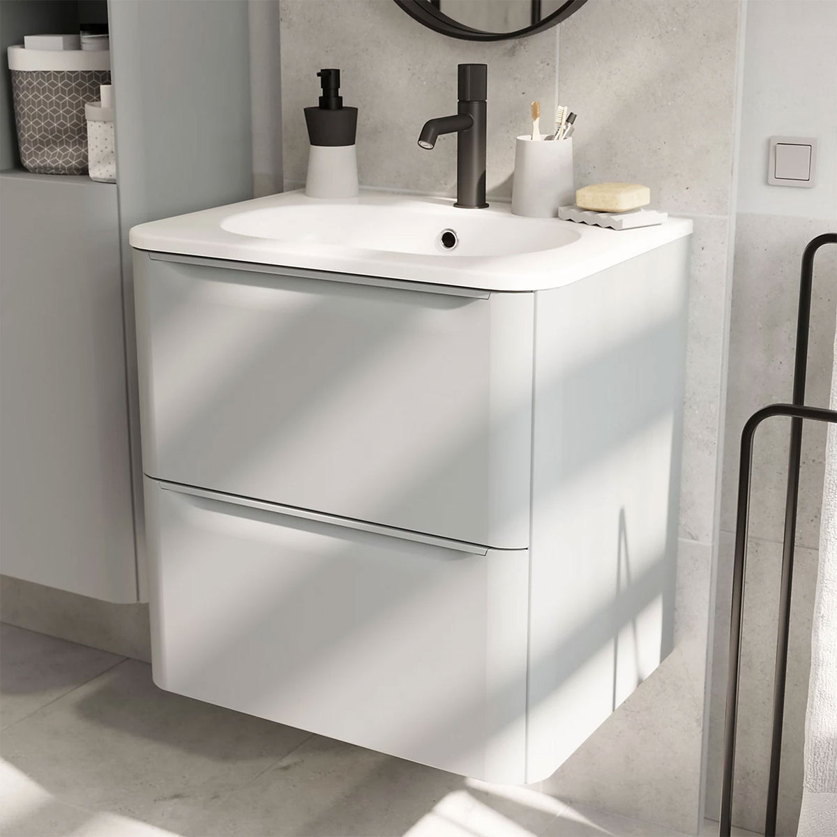 GoodHome Nevado Vanity Basin 60.4cm Satin White Rectangular Resin Sink - Image 5