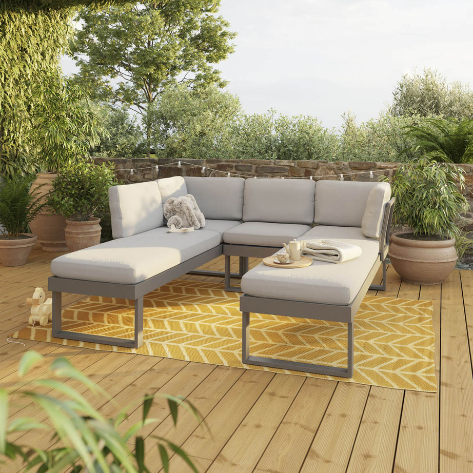 Outdoor Garden Corner Sofa Table Coffee Set 6 Seater Matt Steel Grey Metal - Image 2