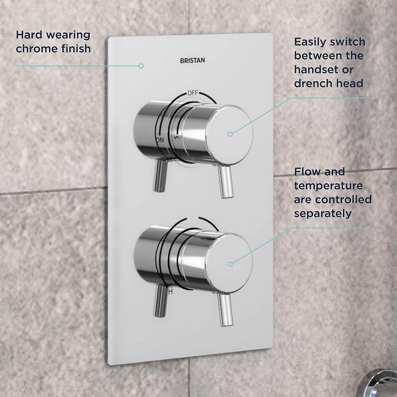 Bristan Divine Thermostatic Mixer Shower 2 Head Chrome Concealed - Image 4