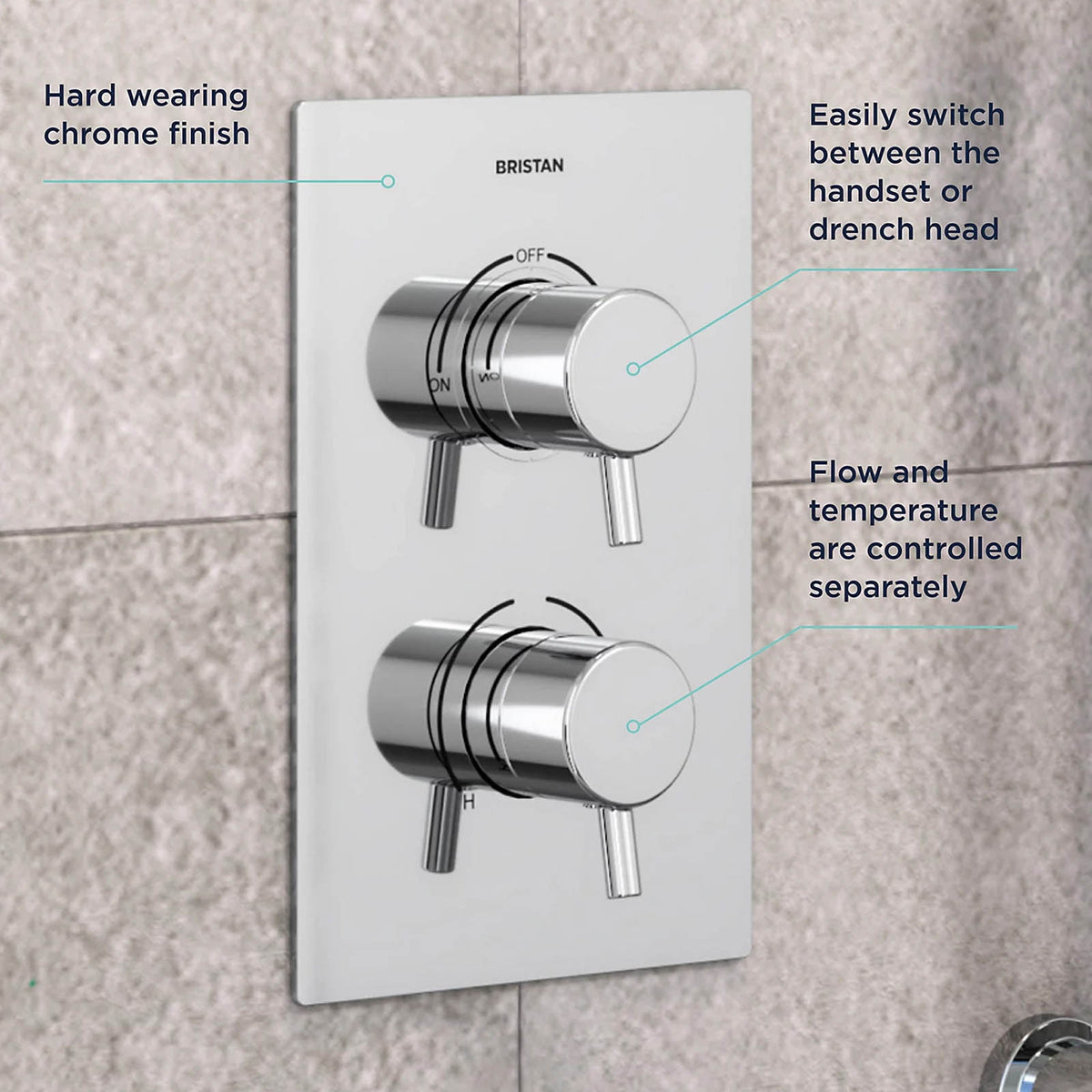 Bristan Divine Thermostatic Mixer Shower 2 Head Chrome Concealed - Image 4