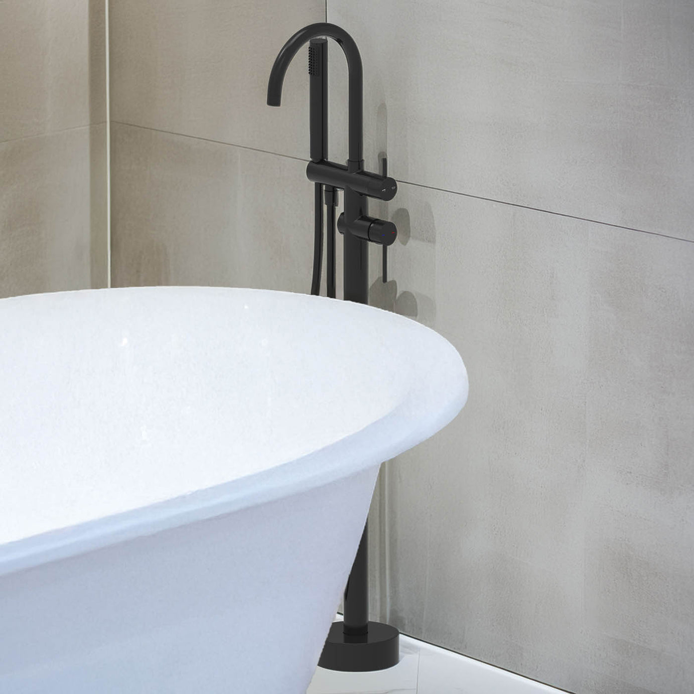 Bath Filler Tap Shower Mixer Matt Black Floor Mounted Bathroom Modern Faucet - Image 2