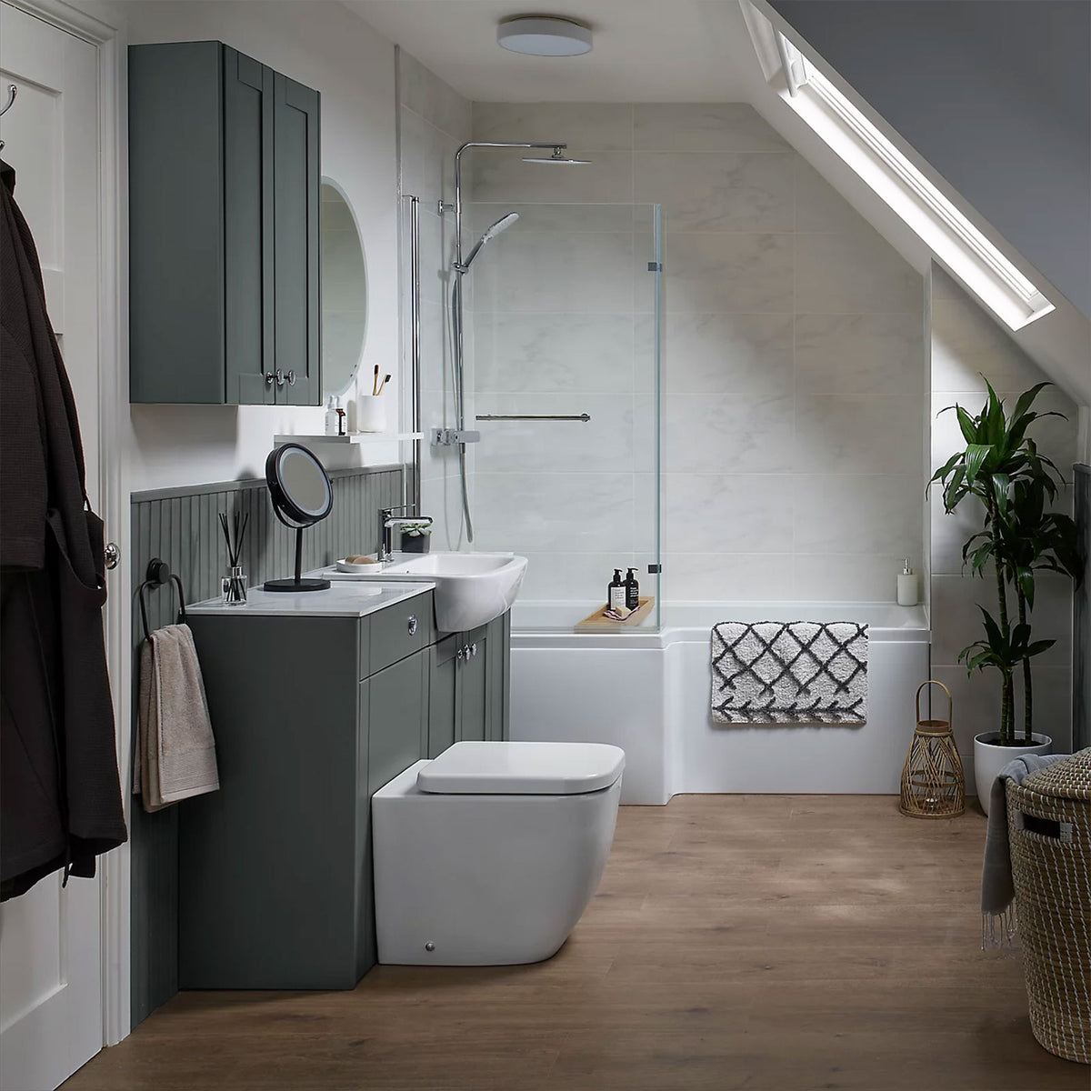 Grey Linen Bathroom Storage Base Unit 200 x 380mm Floor Cabinet - Image 2