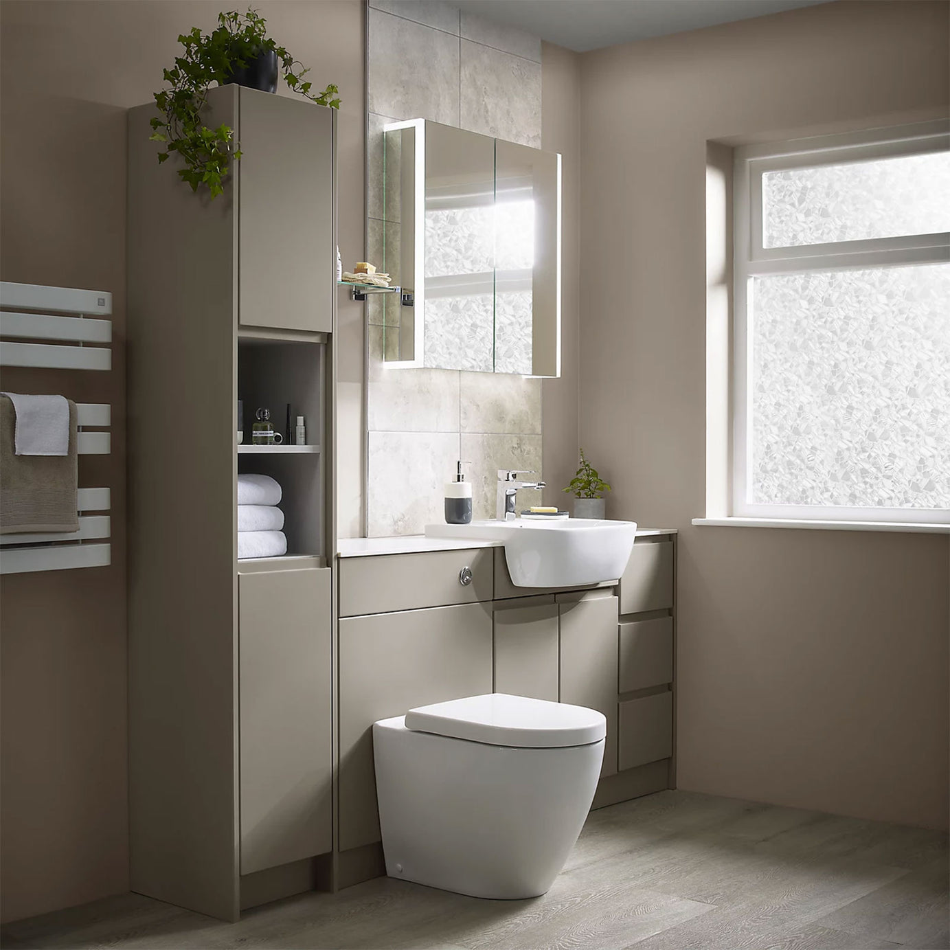 Grey Linen Bathroom Tower Unit 300 x 1800 x 380mm Tall Cabinet - Image 3