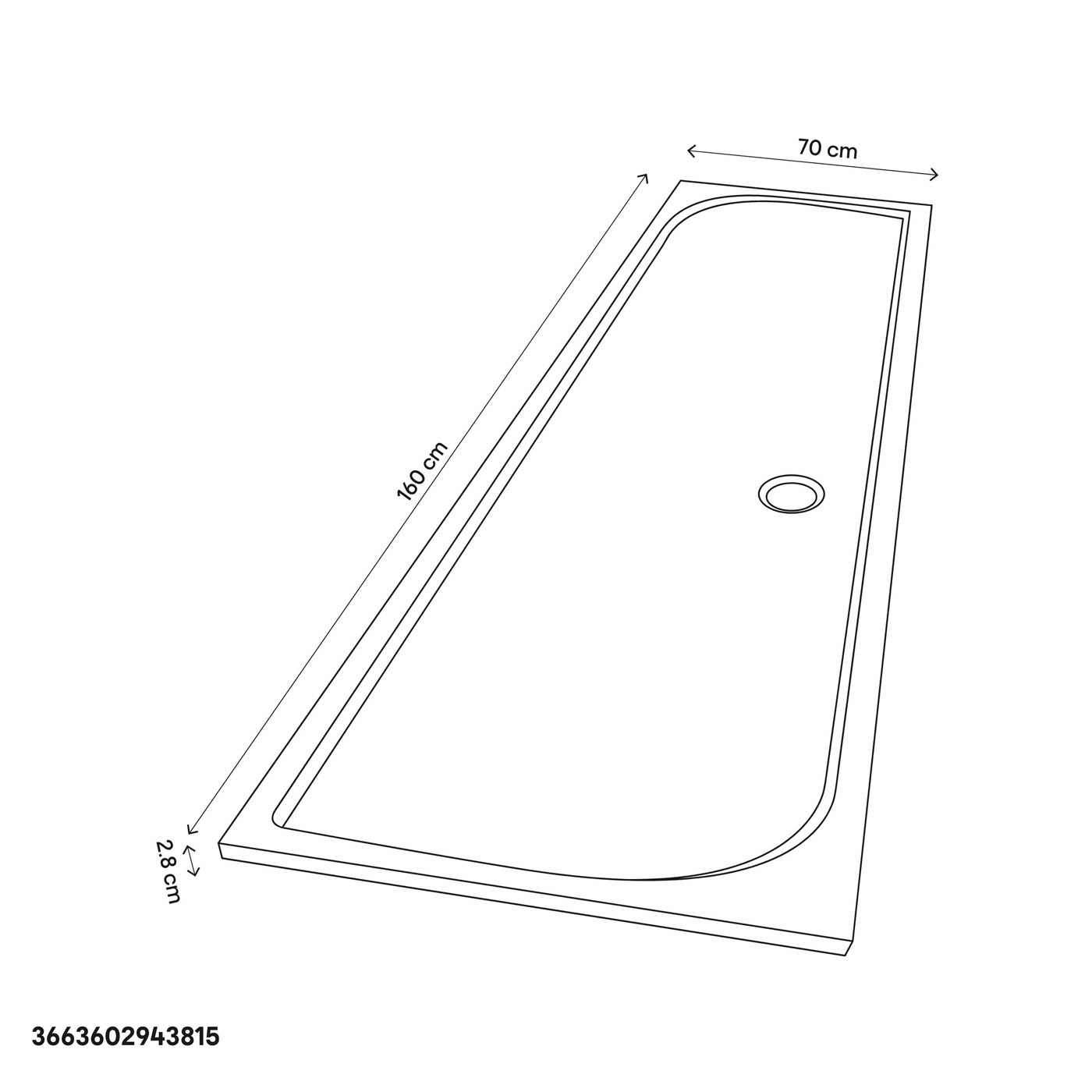 Shower Tray White Rectangular Centre Drain Anti Slip (L)1600mm (W)700mm (H) 27mm - Image 3