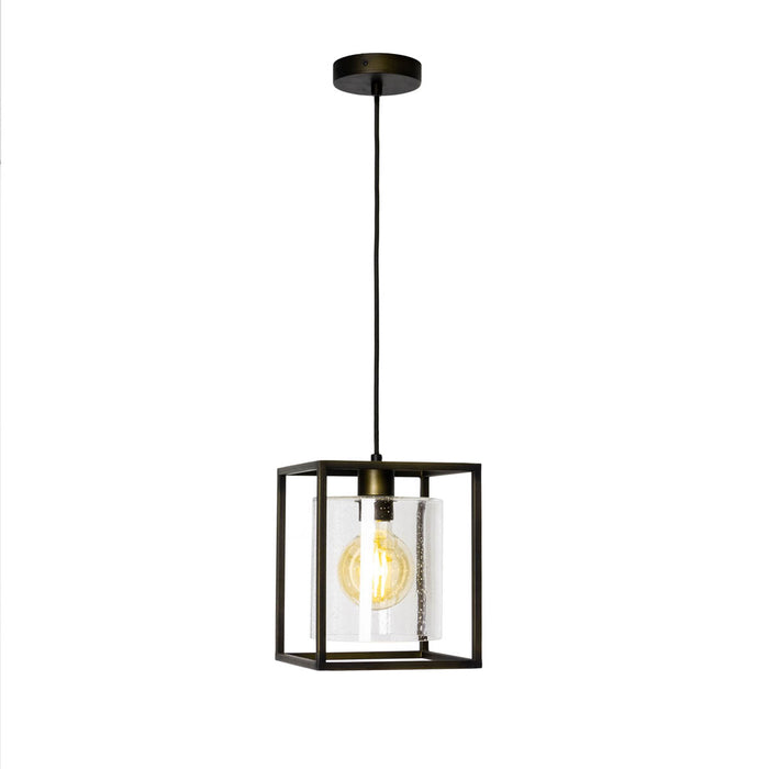 Pendant Ceiling Light LED Glass Steel Matt Bronze Effect Square Adjustable - Image 2