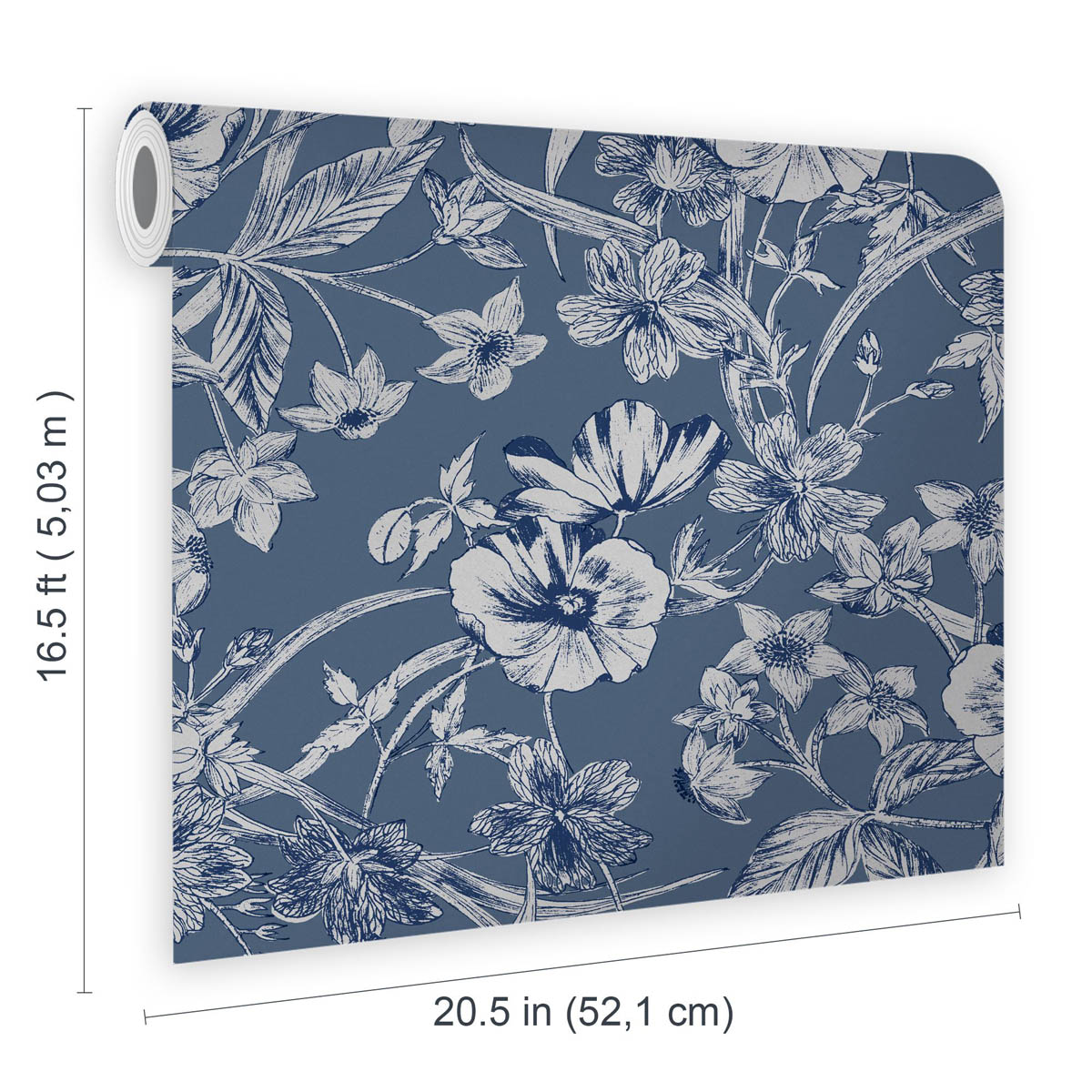 Wallpaper Summerhill Midnight Blue Floral Smooth Patterned Covers Imperfections - Image 2