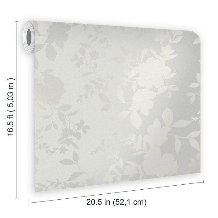 Wallpaper Floral Silver Smooth Westborne Print Flowers Leaves Spongeable - Image 2