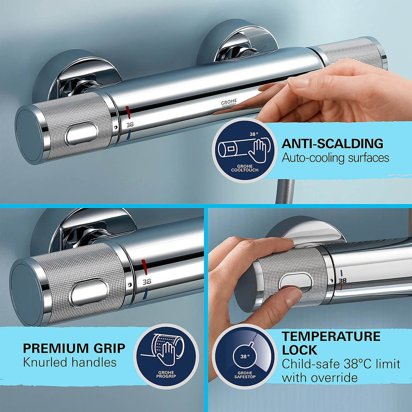 Grohe Vitalio Joy 260 Thermostatic Mixer Shower 2 Head Chrome Bar - Image 9