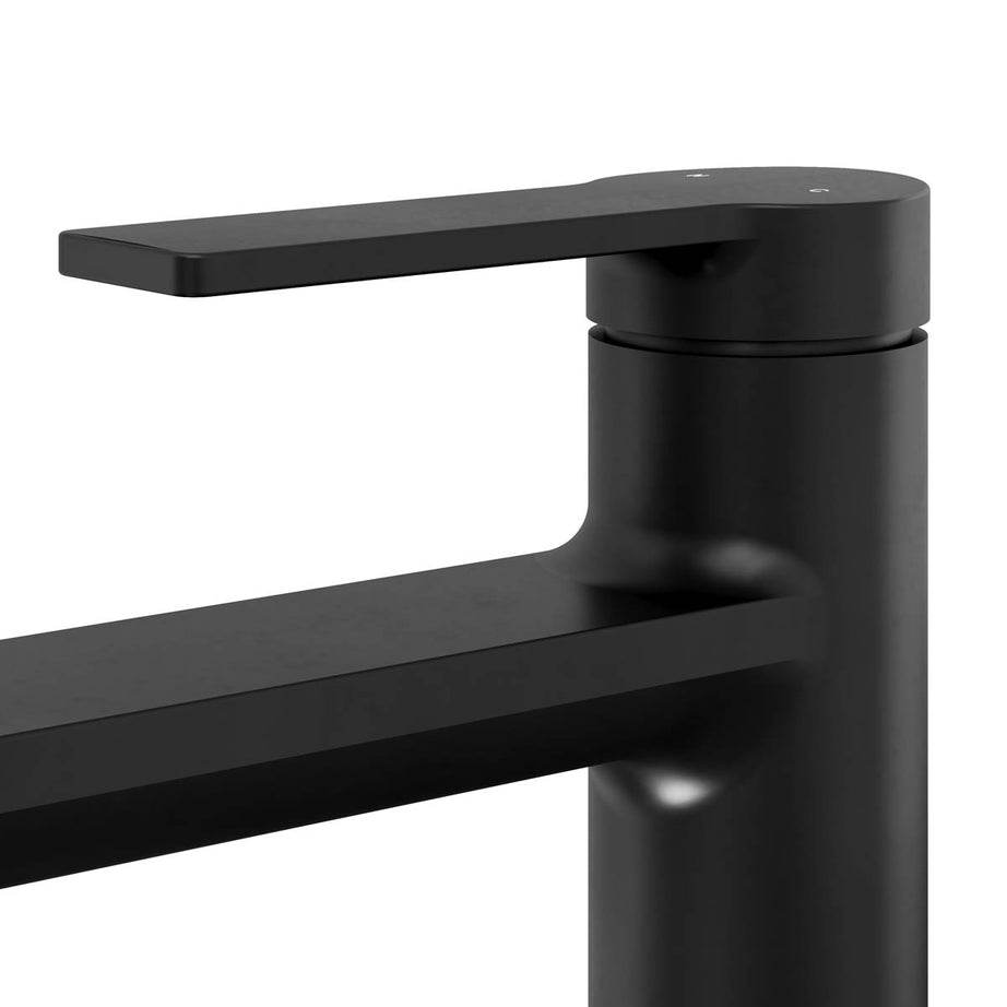 Bathroom Basin Tap Mixer Black Round Single Lever Brass Clicker Waste Modern - Image 10