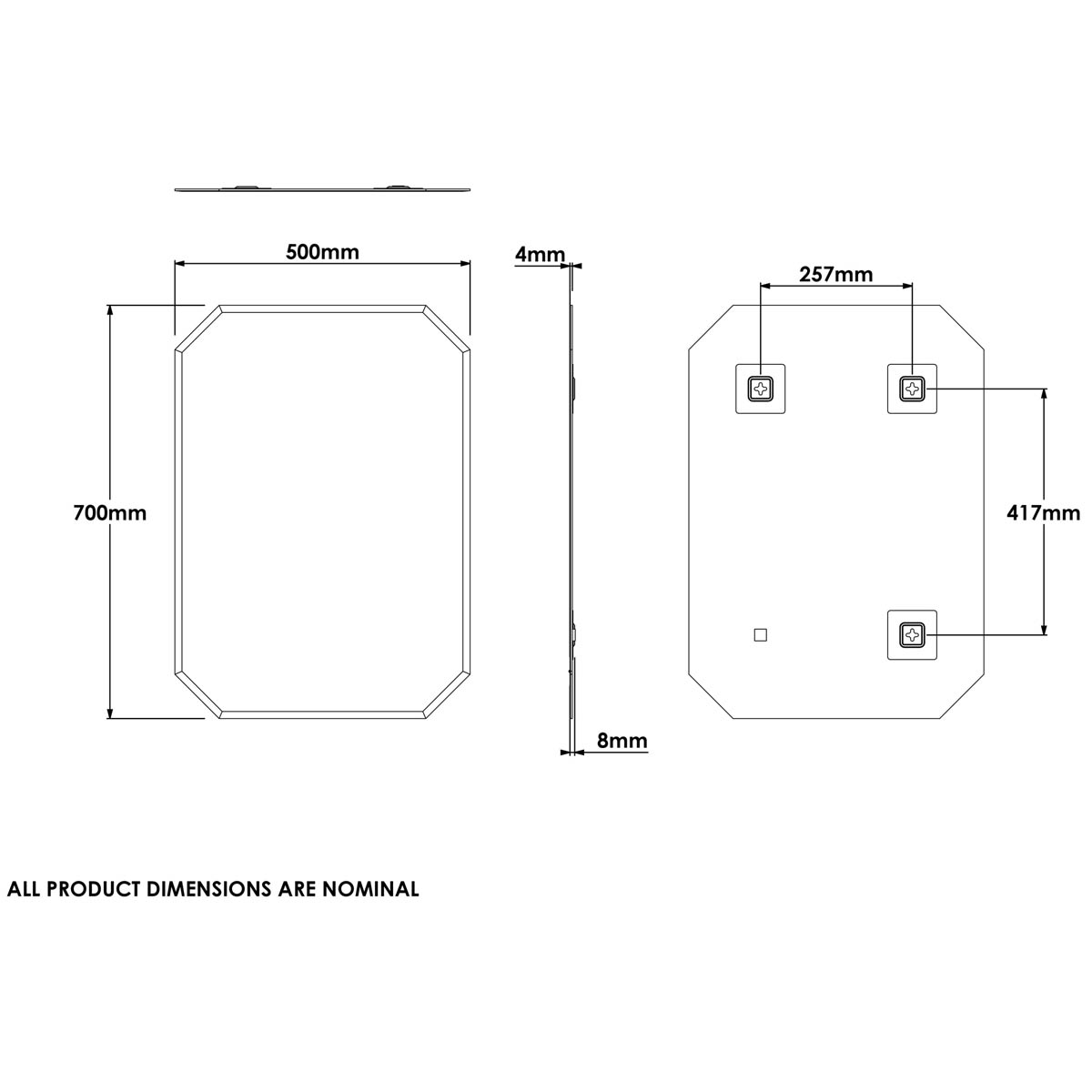 Croydex Bathroom Mirror Octagonal Frameless Bevelled Edges (H)70cm (W)50cm - Image 2