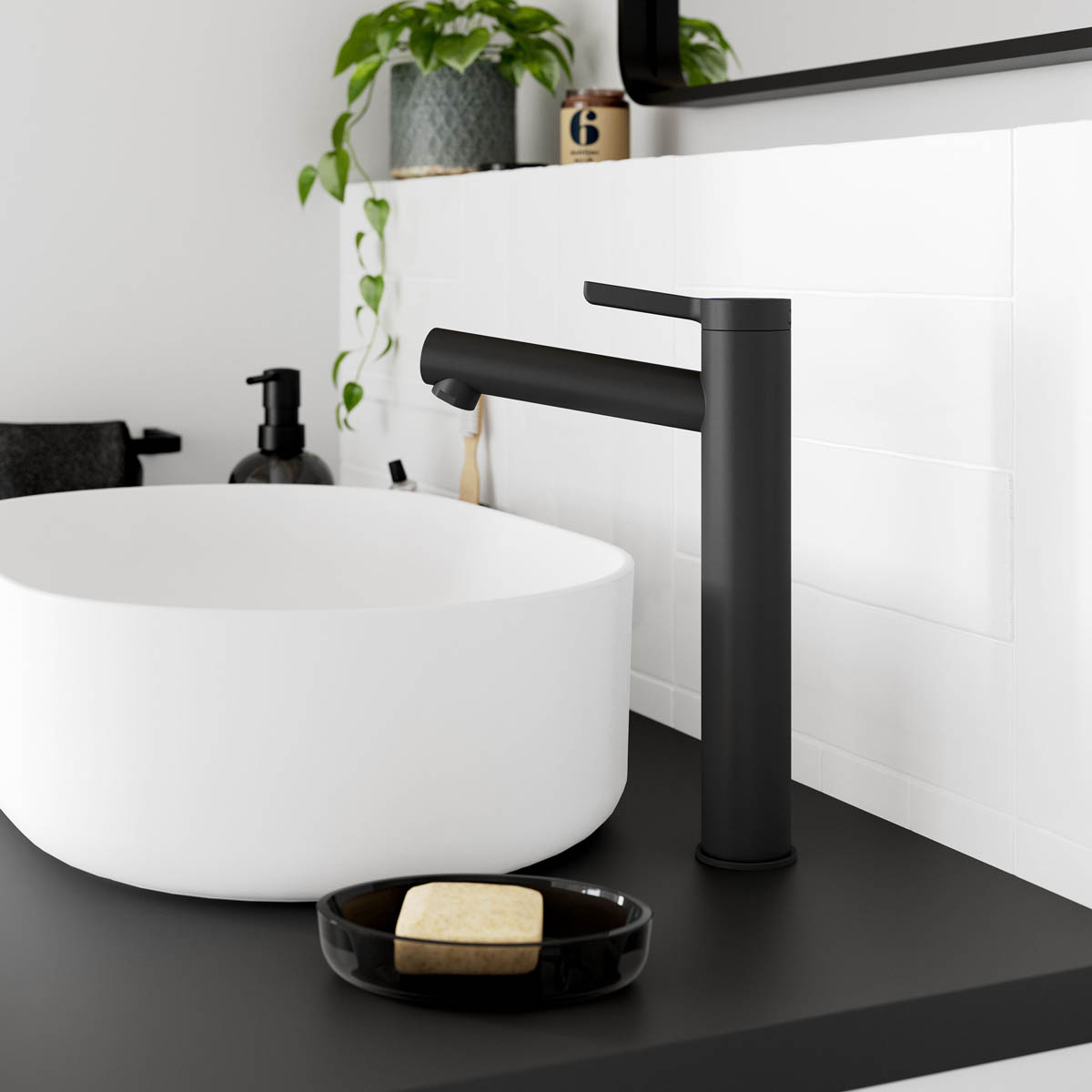 Bathroom Basin Tap Mixer Matt Black Round Single Lever Ceramic Cartridge Modern - Image 2