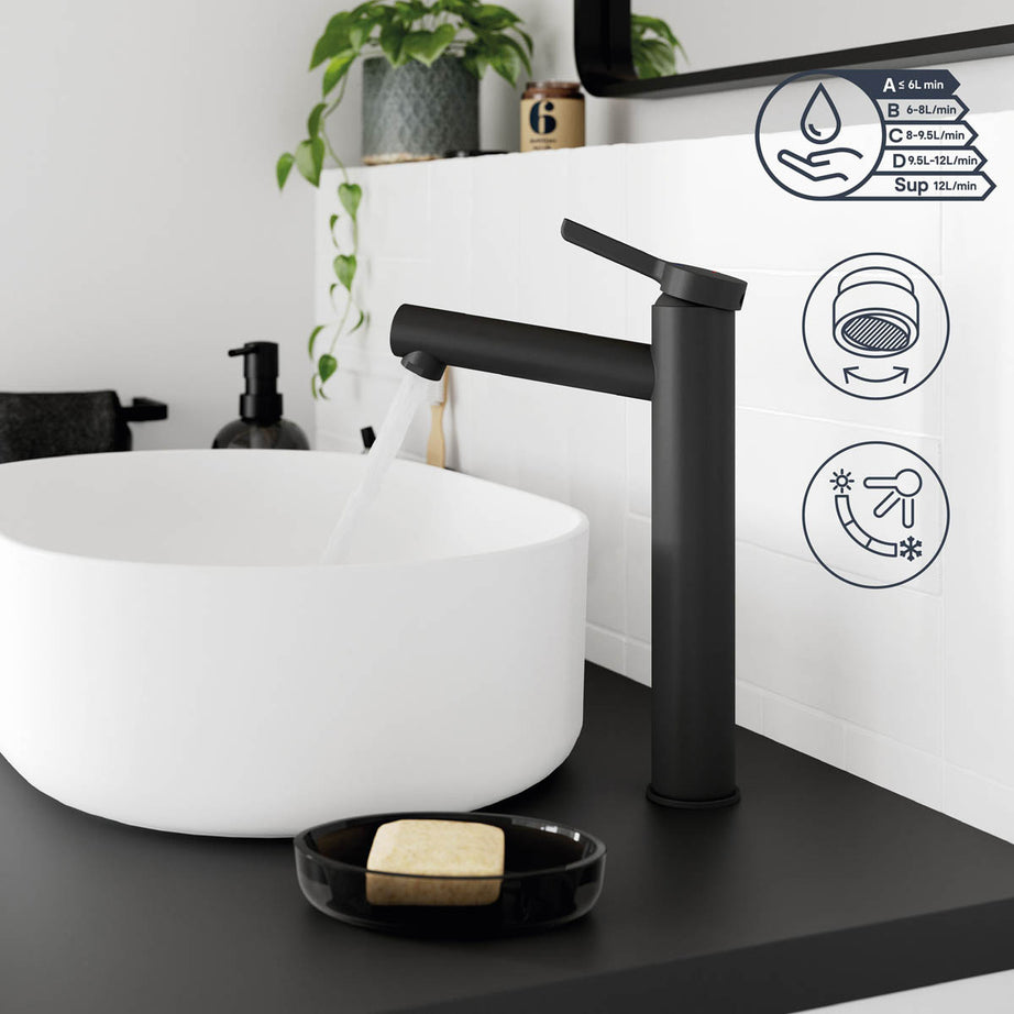 Bathroom Basin Tap Mixer Matt Black Round Single Lever Ceramic Cartridge Modern - Image 5