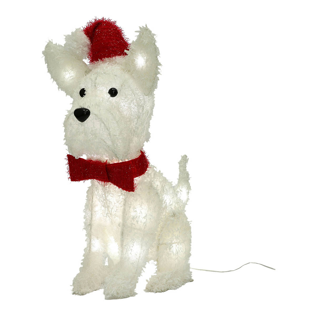 Christmas LED Dog Decoration White Fluffy Red Hat Indoor Outdoor Ornament 39cm - Image 1