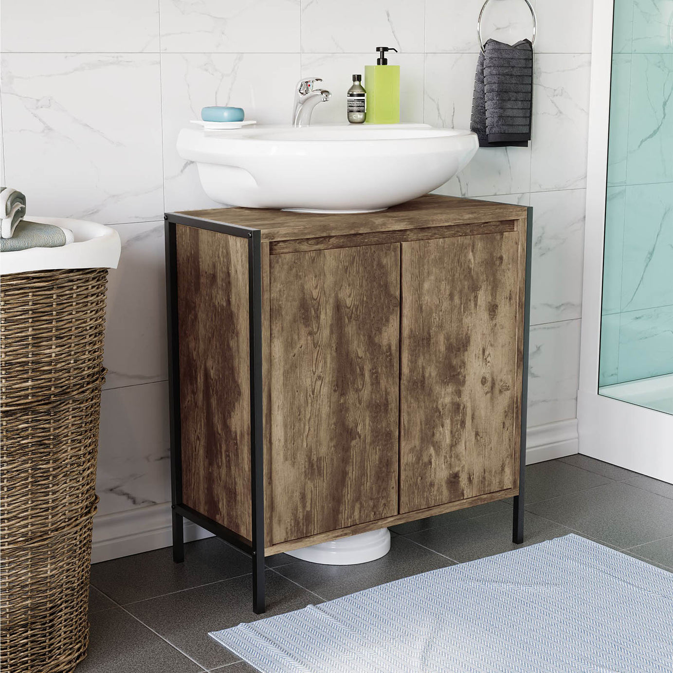 Lana Matt Brown Freestanding Double Bathroom Sink cabinet (H) 650mm (W) 600mm - Image 3