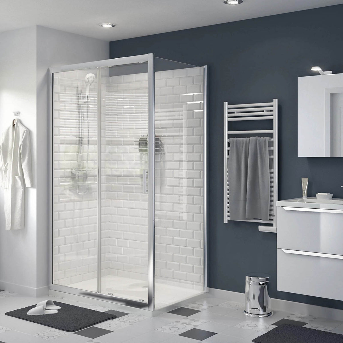 Shower Tray Limski White Rectangular 27mm Centre Drain Anti Slip Flat Modern - Image 4