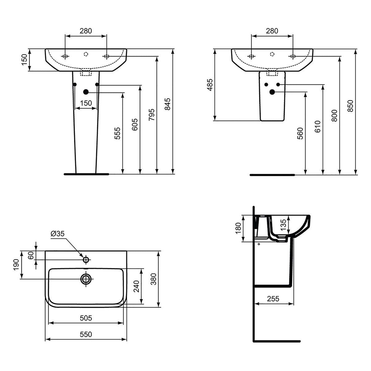Ideal Standard i.life S Semi Pedestal Gloss White Wall Hung Basin Support - Image 2