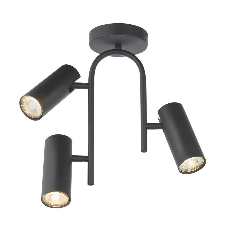 LED Ceiling Spotlight 3 Way Matt Black Metal Adjustable Heads Dimmable Modern - Image 1