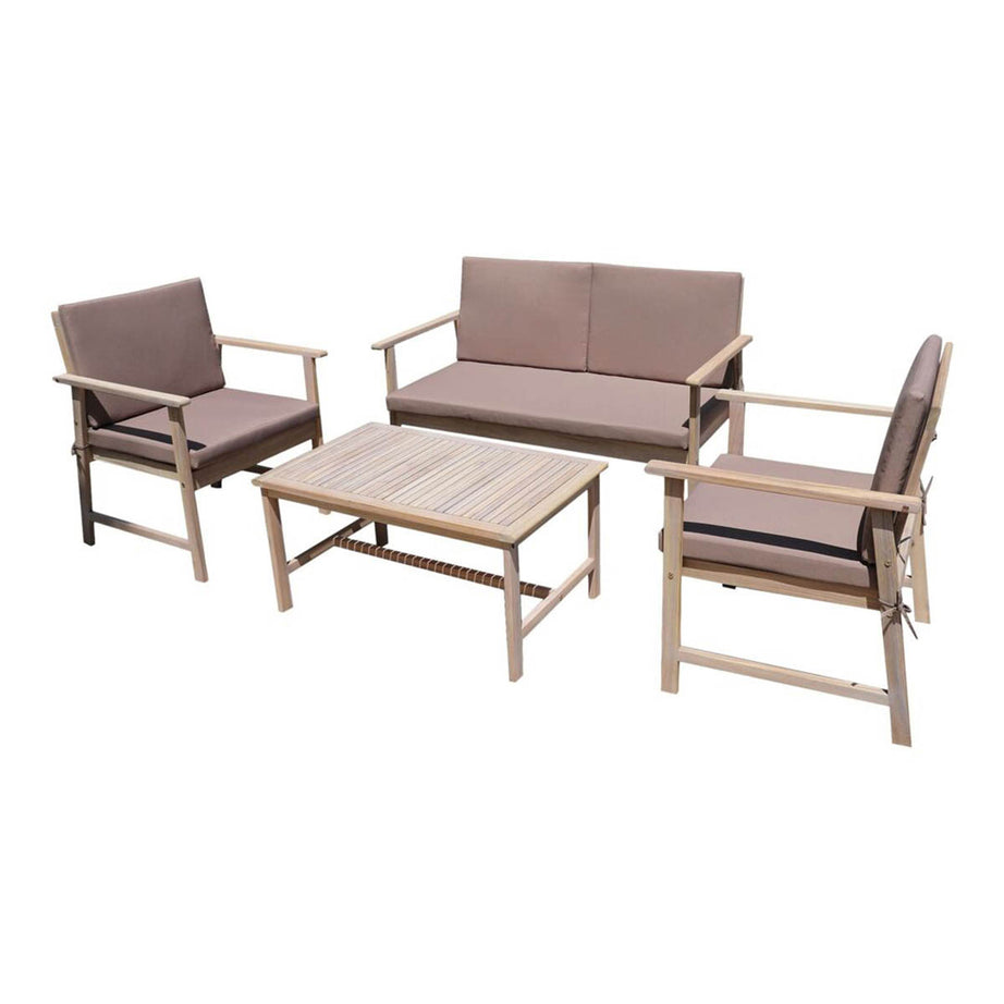 Outdoor Coffee Set 4 Seater Natural Wood Chairs Table Garden Patio Furniture - Image 3