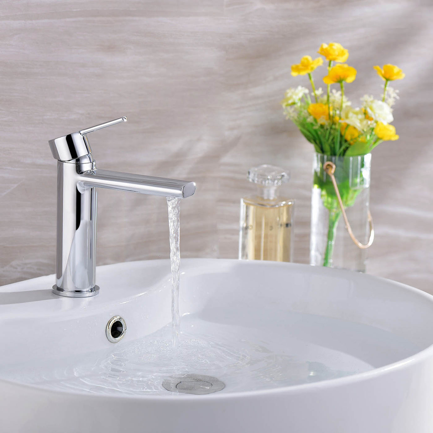 Bathroom Basin Tap  Mixer Chrome Single Lever ¼ Turn Clicker Waste Modern - Image 3
