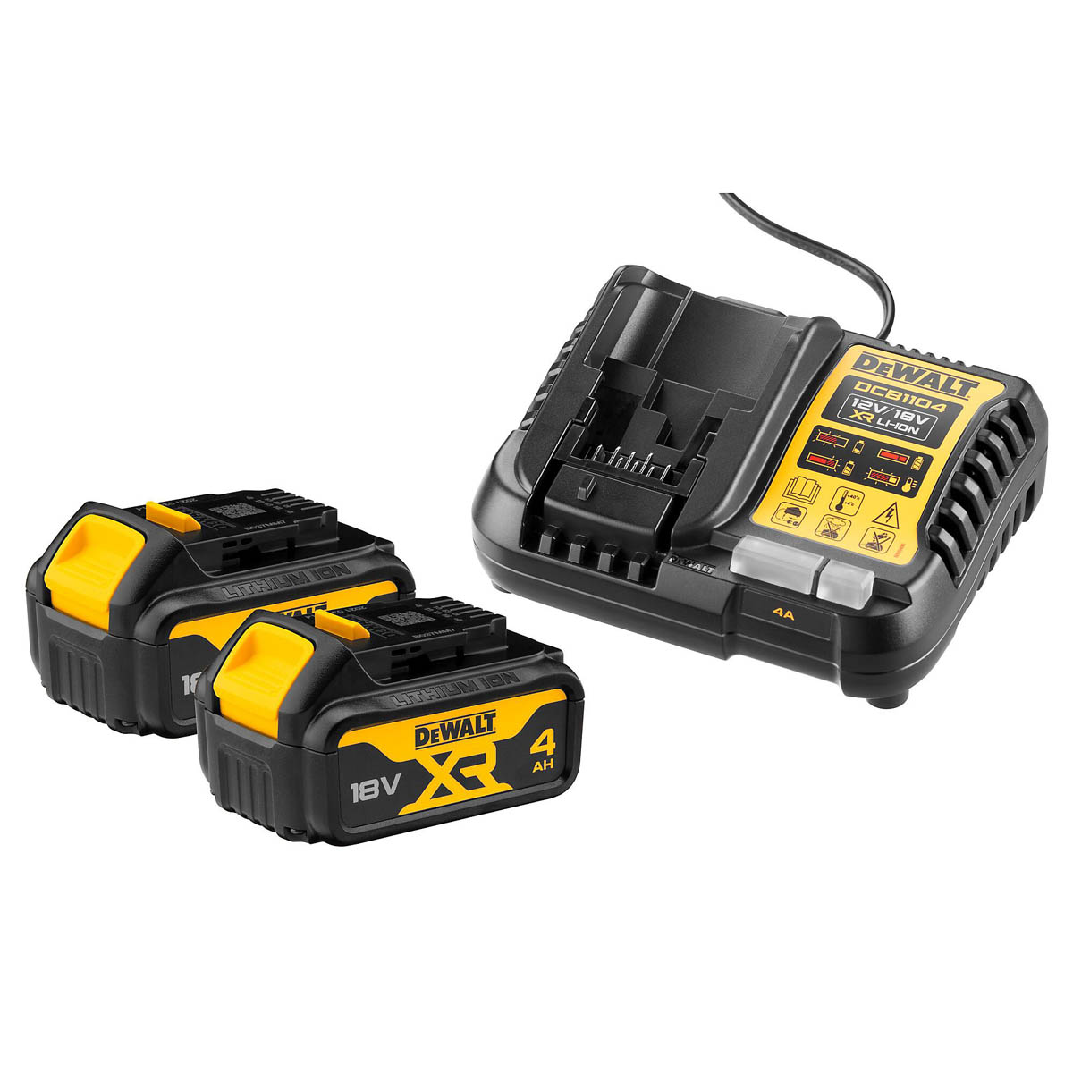 DeWalt Battery And Charger 18V 2 x 4Ah Li-ion XR Fast Charging DCB1104M2-GB - Image 1