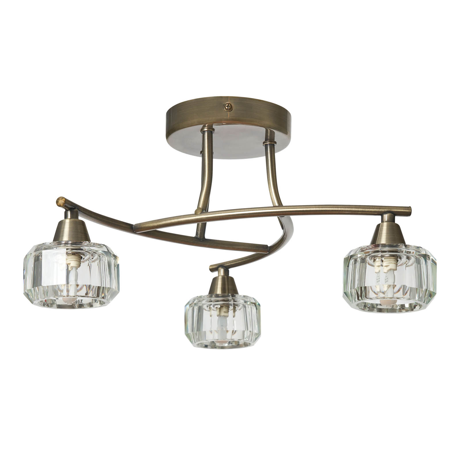 Ceiling Light LED 3 Lamp Warm White Satin Glass Metal Antique Brass Effect - Image 6