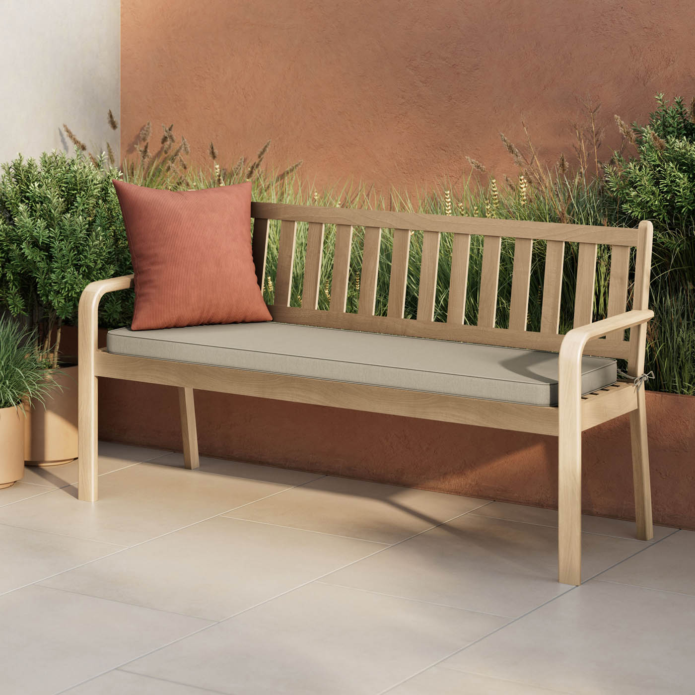 GoodHome Garden Bench 3 seater Natural Wooden Riveo  (W)163cm (H)89cm - Image 7