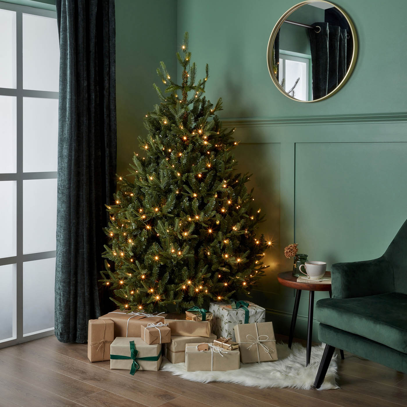 Christmas Tree Green Pre-lit Artificial Full Fraser Fir Warm White Indoor 6ft - Image 1