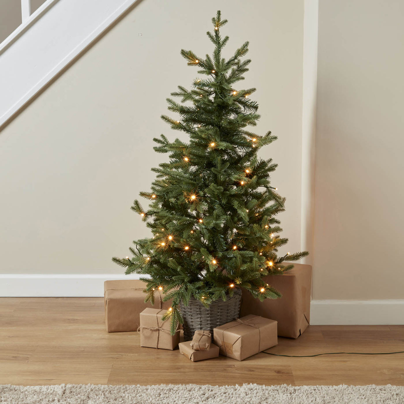 Artificial Christmas Tree Pre-Lit 4ft Full Green LED Warm White 8 Functions - Image 1