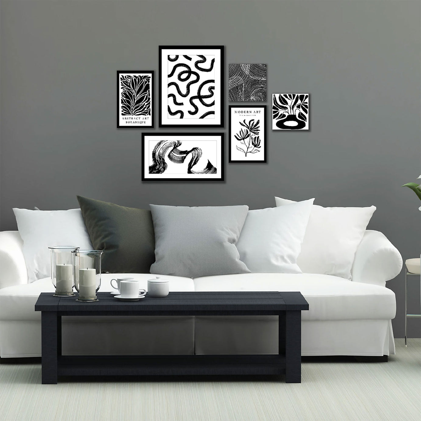 Arthouse Monochrome Black & White Canvas art, Set of 6 (H)48cm x (W)48cm - Image 3