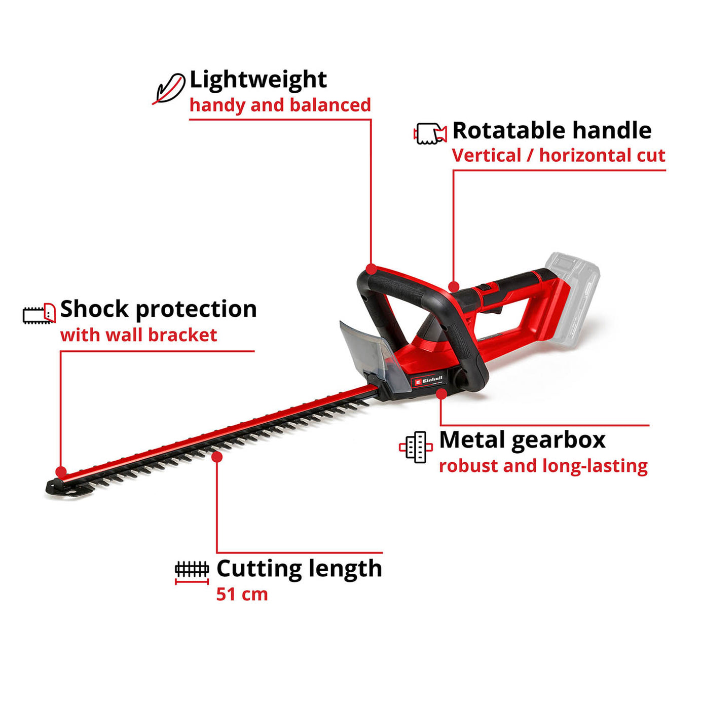 Einhell 18V Cordless 550mm Hedge trimmer (Bare Tool) - GC-CH 18/50 Li-Solo - Image 3