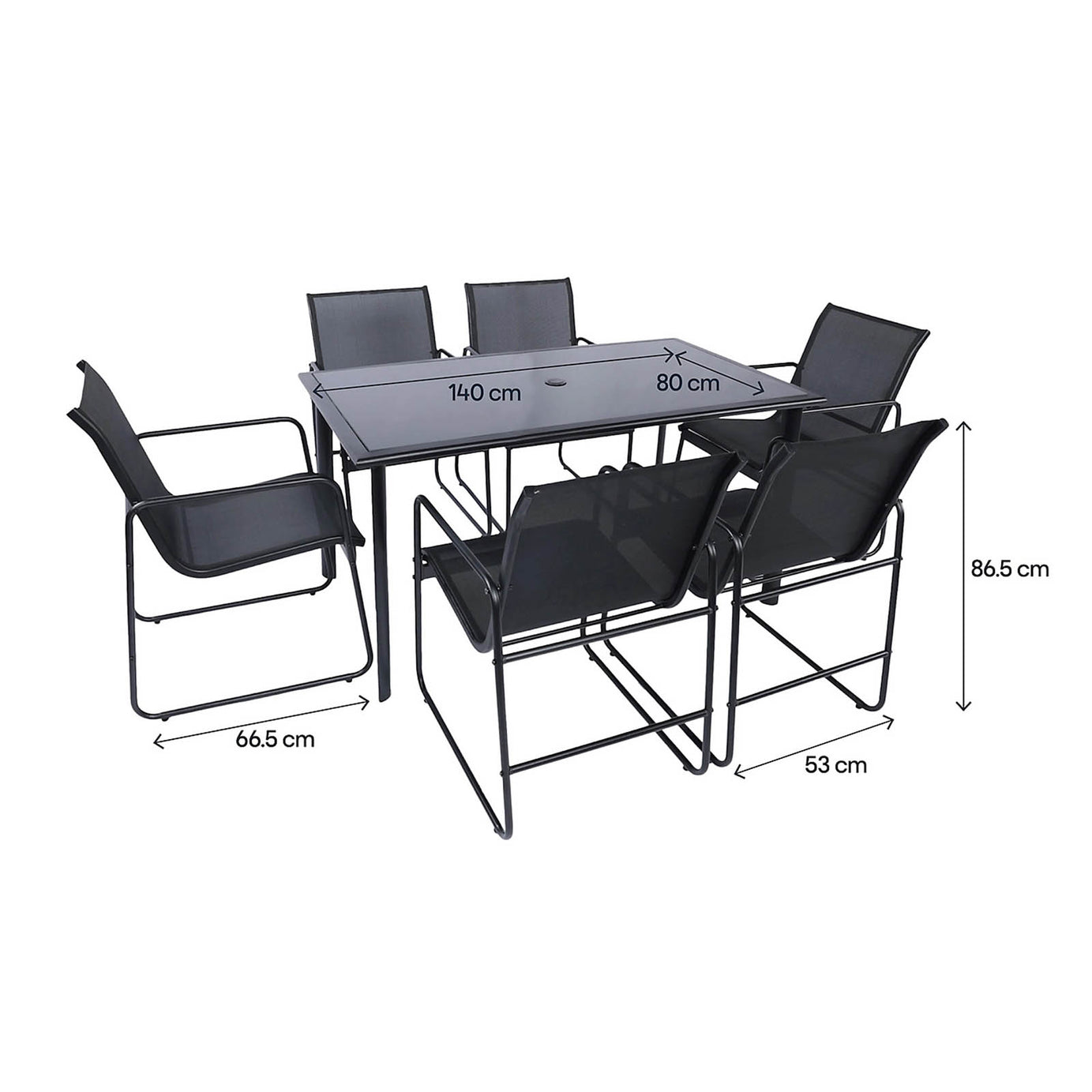 GoodHome Krista Dining Set Black Metal 6 Seater Garden Patio Furniture - Image 4