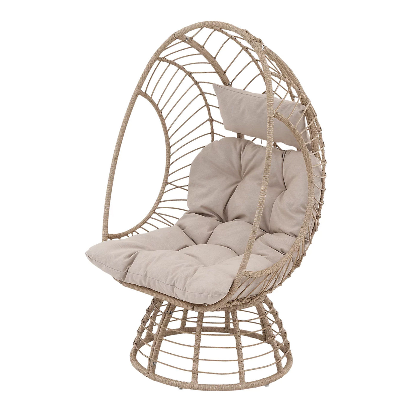 GoodHome Omalos Hanging Egg Chair Beige Rattan Effect Garden Seat - Image 1