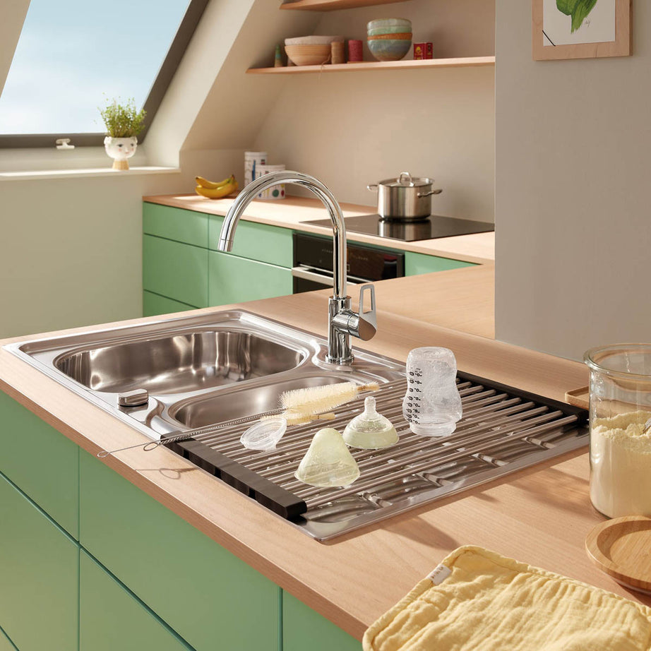 Grohe Kitchen Mixer Tap Side Lever Swivel Brass Chrome Plated Contemporary - Image 5