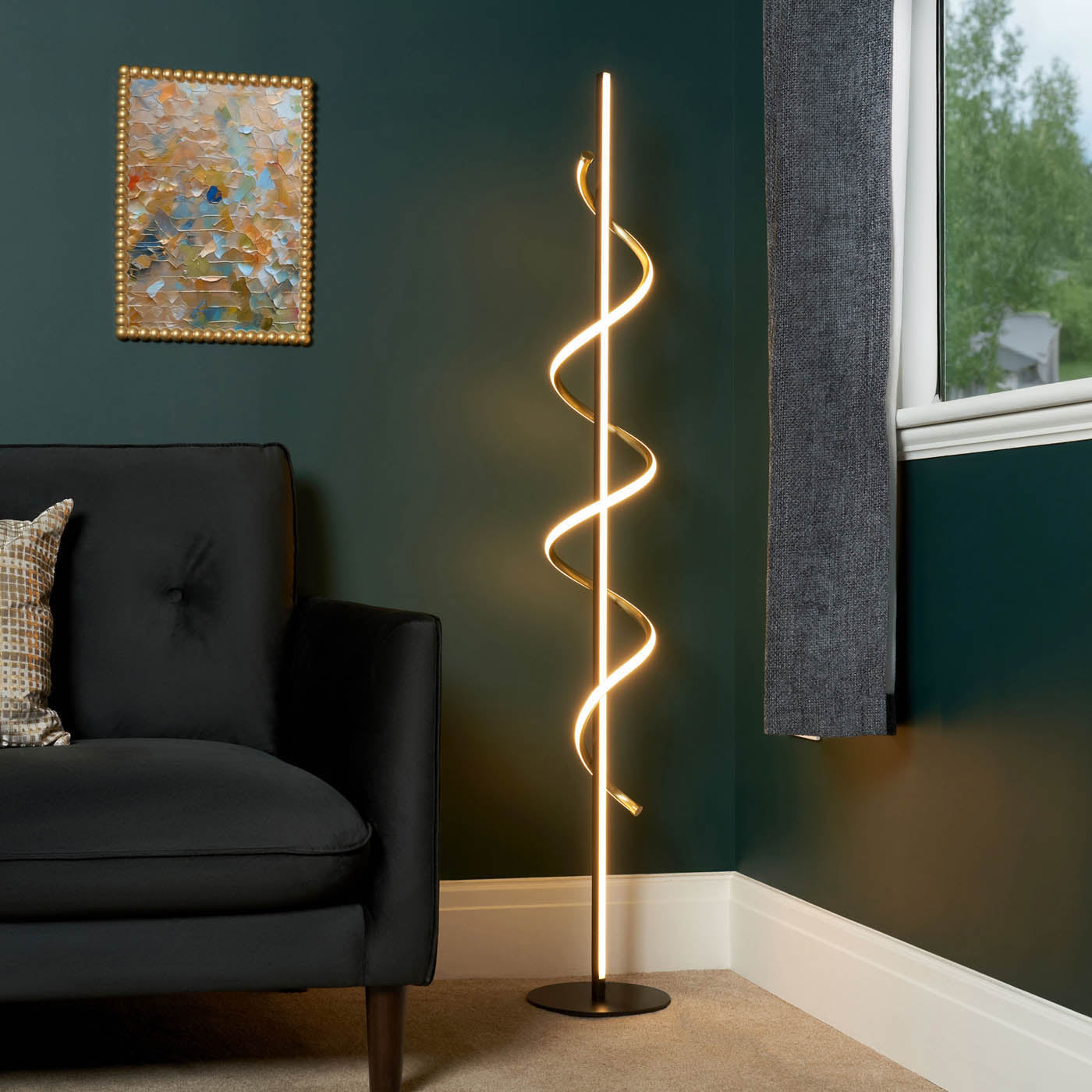 Inlight LED Floor lamp Hadston Spiral Matt Black Modern Warm White Slim Vertical - Image 1