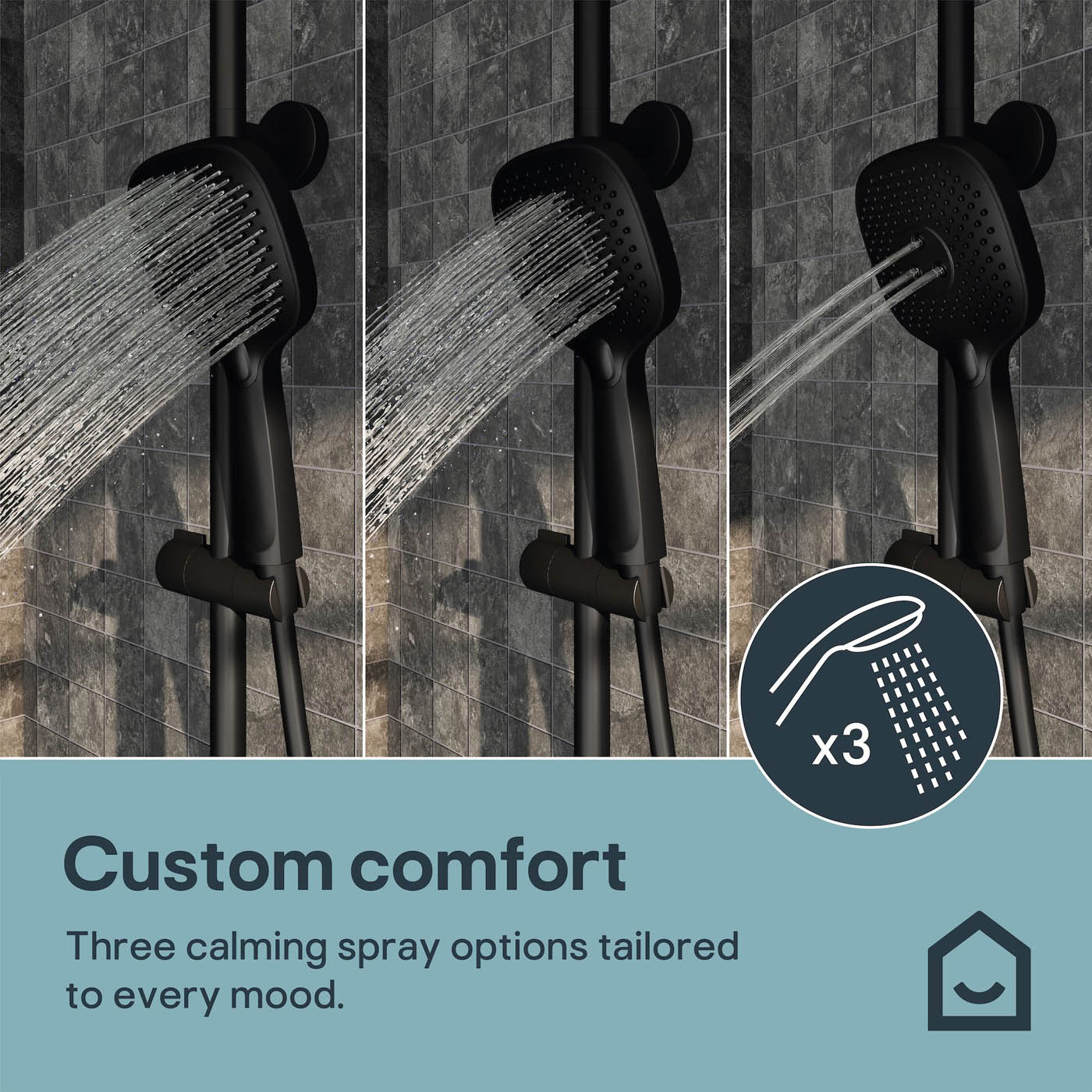 Thermostatic Mixer Shower Matt Black 3 Spray Patterns Exposed Dual Square Head - Image 6