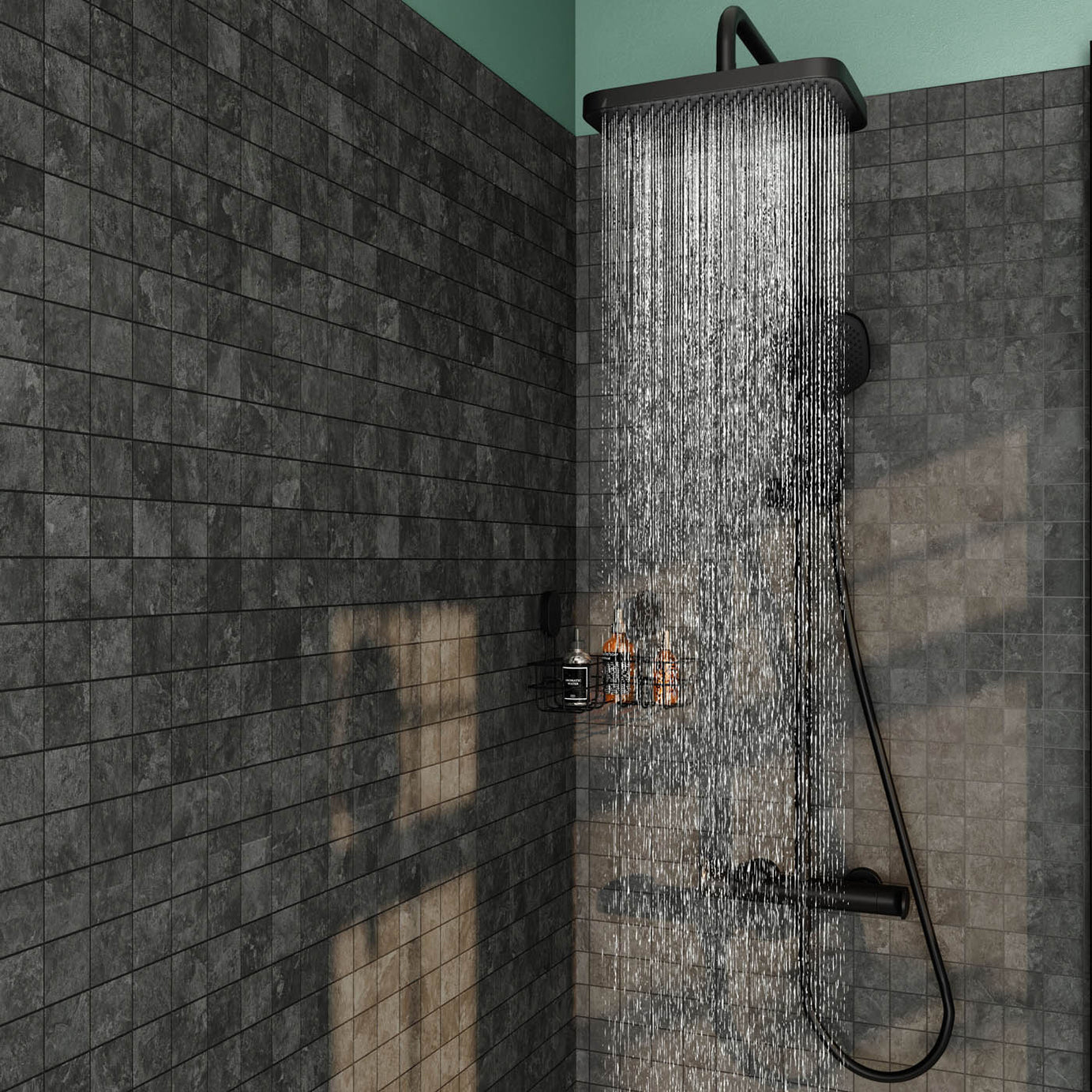 Thermostatic Mixer Shower Matt Black 3 Spray Patterns Exposed Dual Square Head - Image 7