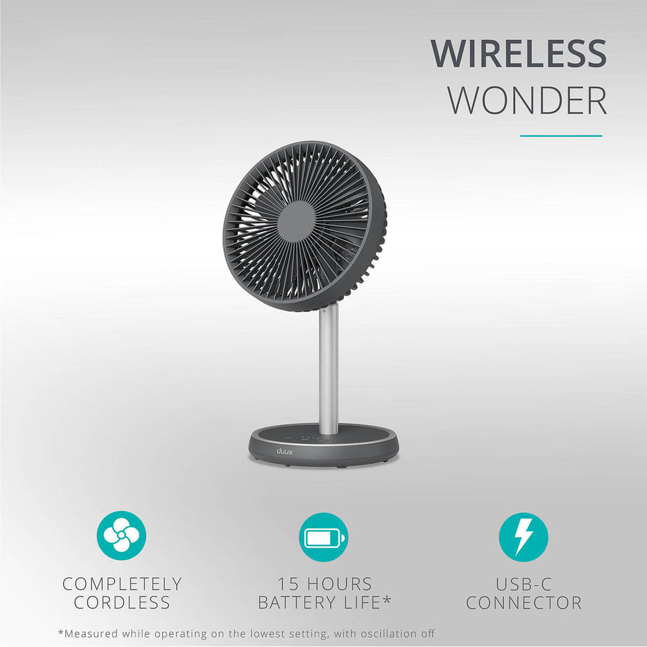 Duux Desk Fan 8" Charcoal Quiet 4 Speed Oscillating Tilting Adjustable Height - Image 4