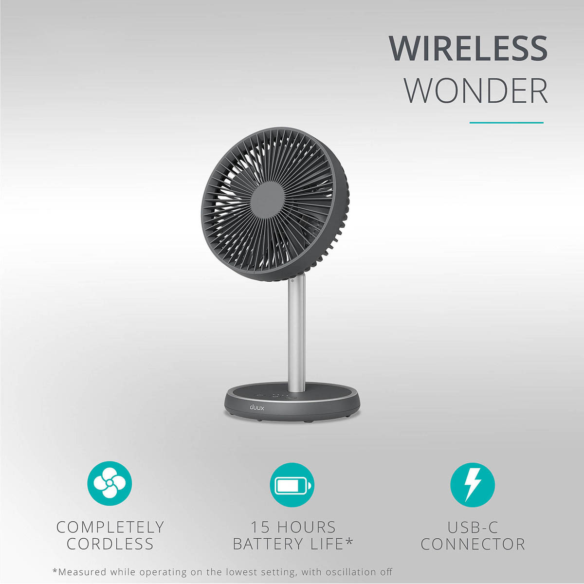 Duux Desk Fan 8" Charcoal Quiet 4 Speed Oscillating Tilting Adjustable Height - Image 4