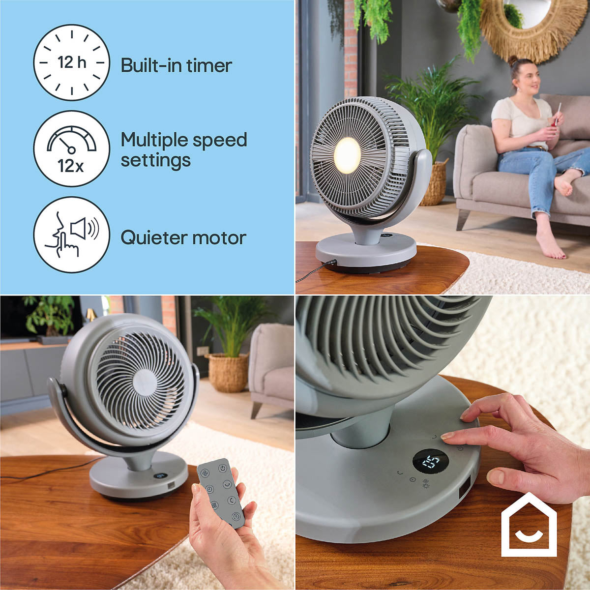 Desk Table Fan GHODF20-BKDC Grey Remote Control Oscillation Timer 8inch 41.5cm - Image 9