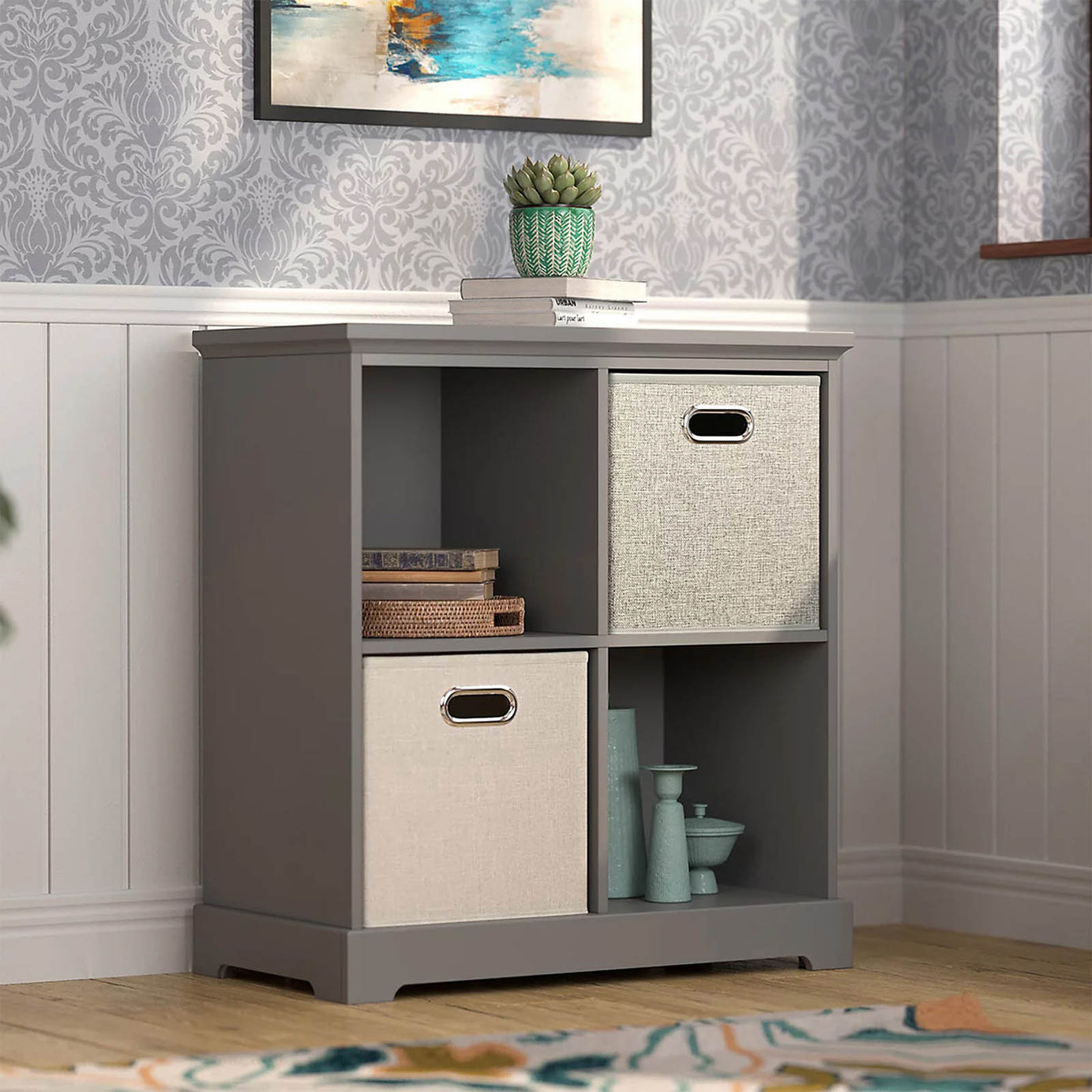 Flexi Storage 4 Cube Shelving Unit Grey Freestanding Bookcase Organizer - Image 6