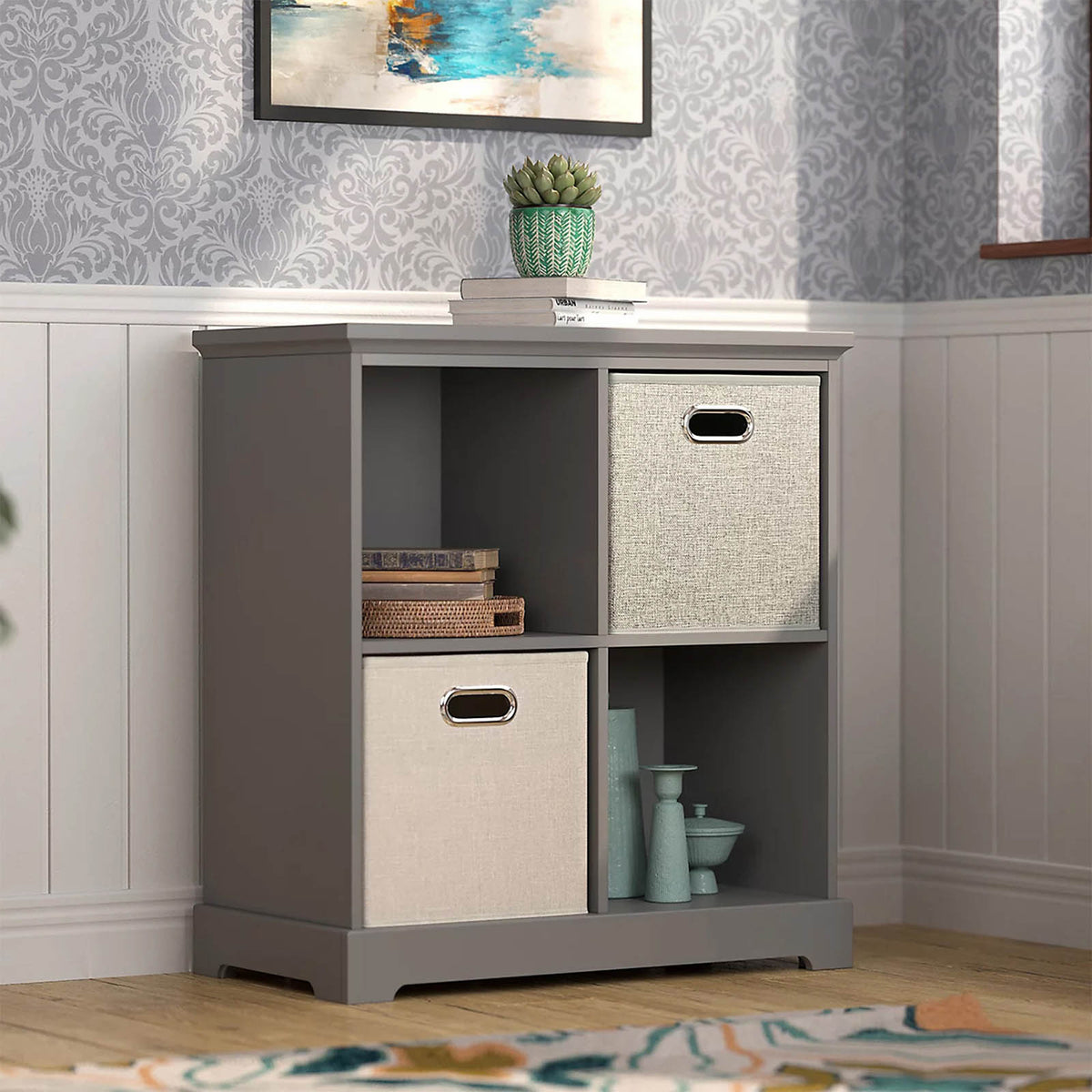 Flexi Storage 4 Cube Shelving Unit Grey Freestanding Bookcase Organizer - Image 6