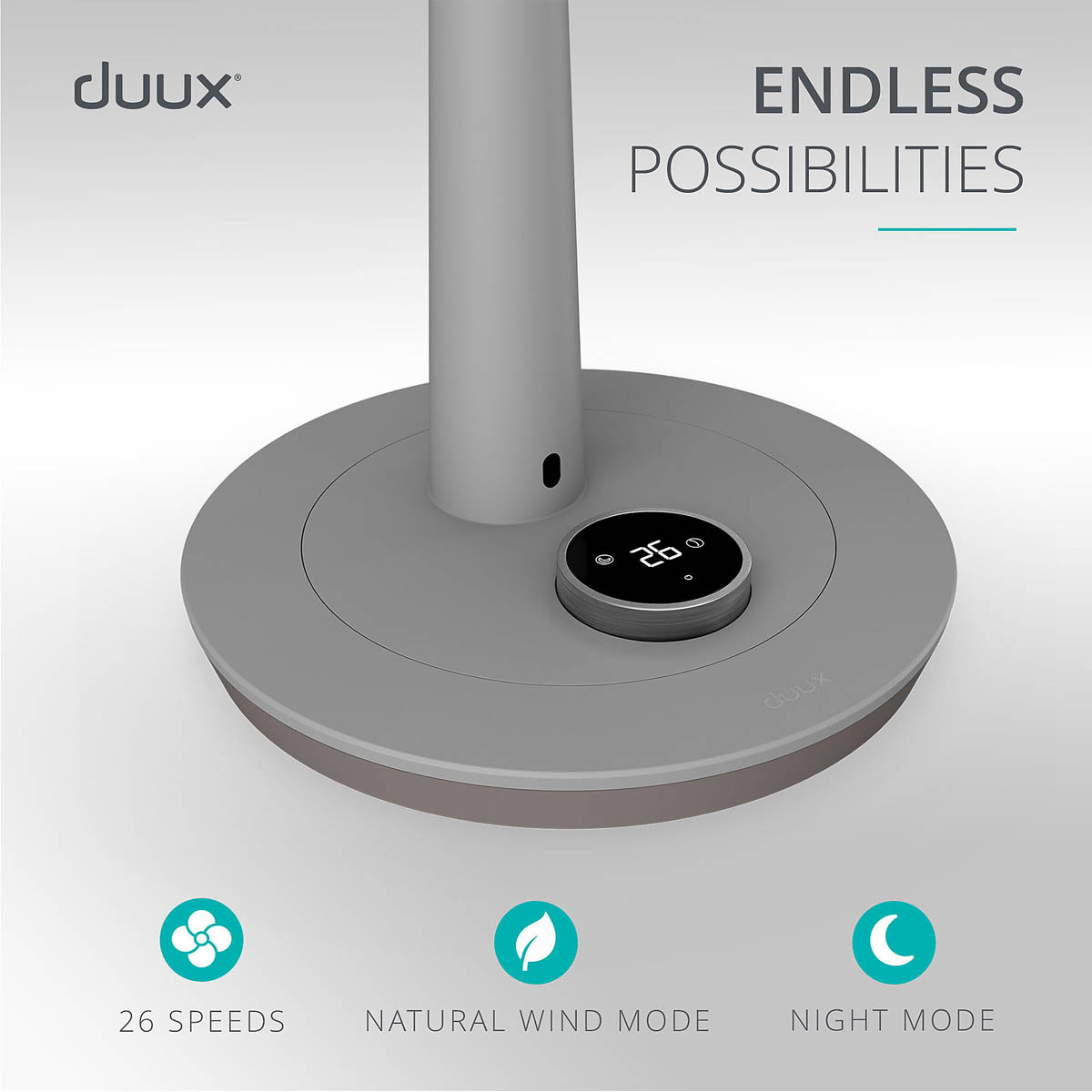 Duux Pedestal Fan Whisper 2 Quiet Mark Grey Oscillating Tilt 12" Remote Control - Image 5