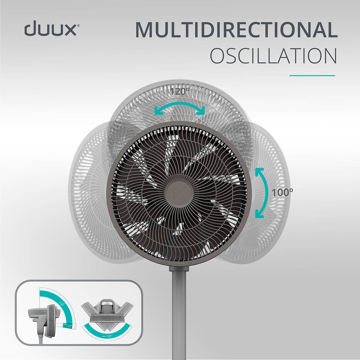 Duux Pedestal Fan Whisper 2 Quiet Mark Grey Oscillating Tilt 12" Remote Control - Image 7