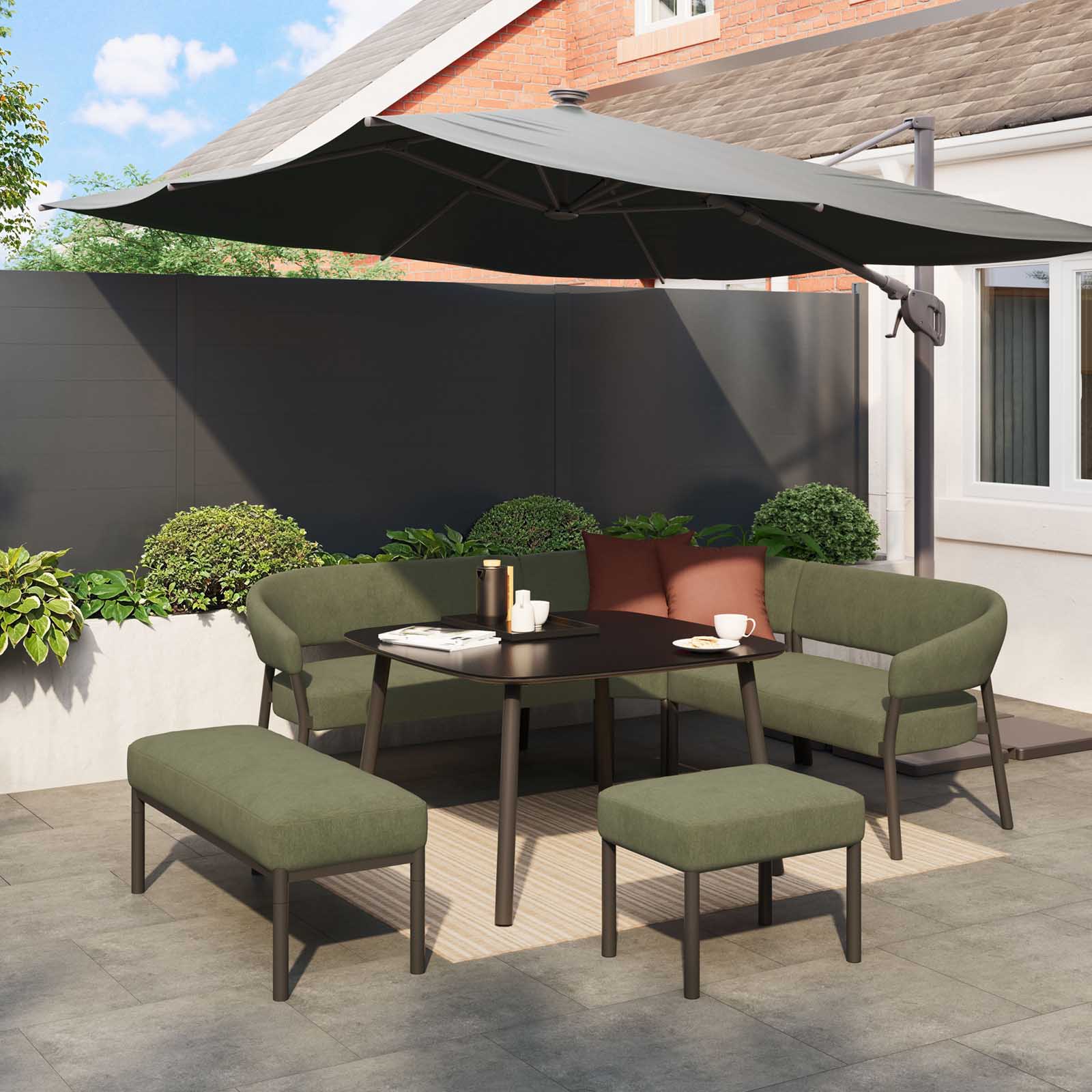 GoodHome Lucala Green Metal 8 Seater Corner Dining set - Image 1