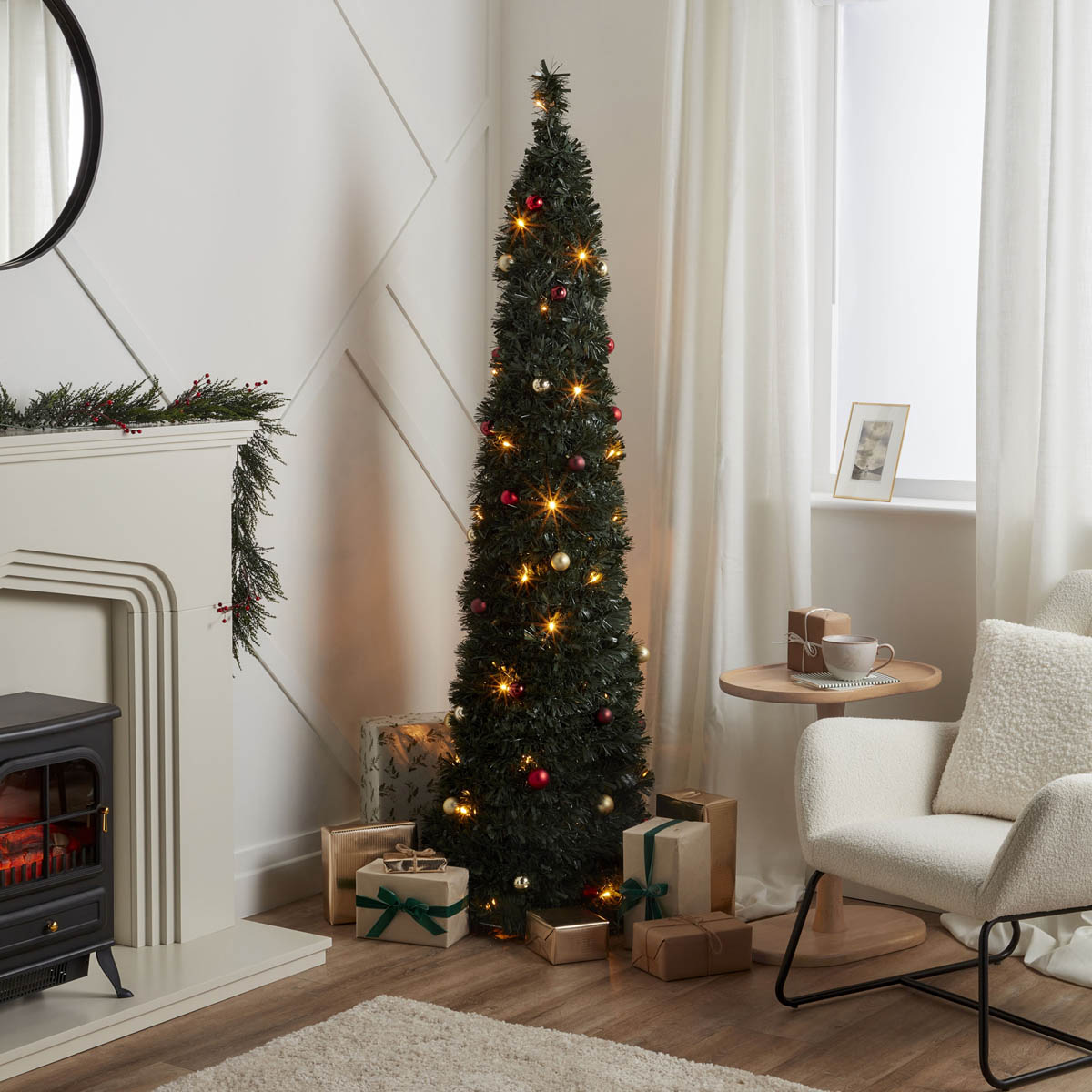 Christmas Tree 6ft Slim Green Artificial Pre-Lit LED 40 Warm White Pop Up Indoor - Image 1