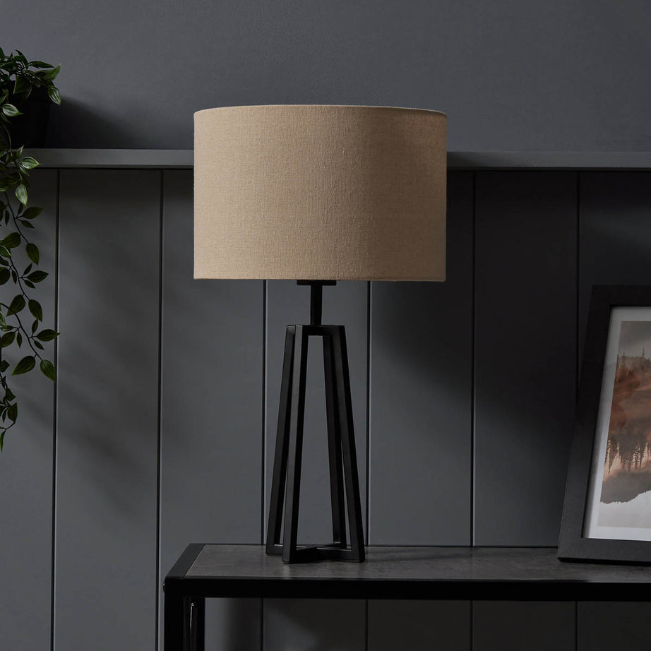 Inlight Table Lamp Natural Round Drum Matt Black Frame Modern Minimalist - Image 7