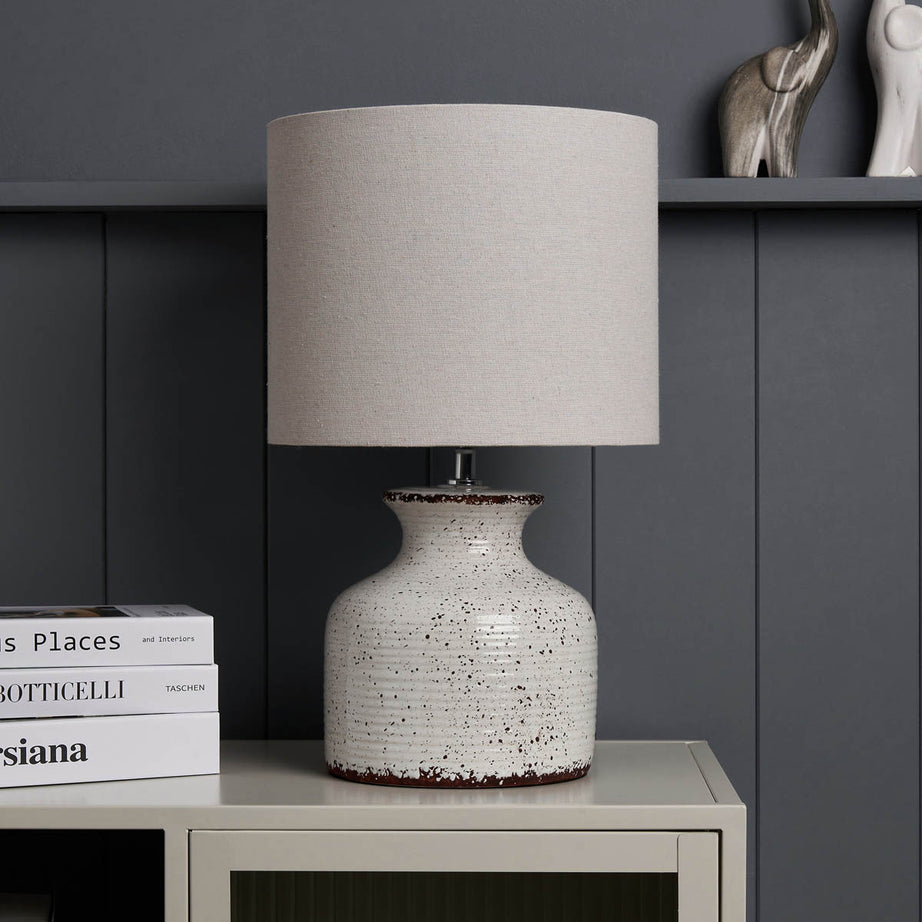 Inlight Table Lamp Capan Crackled Round Natural Distressed Effect Drum Shade - Image 6