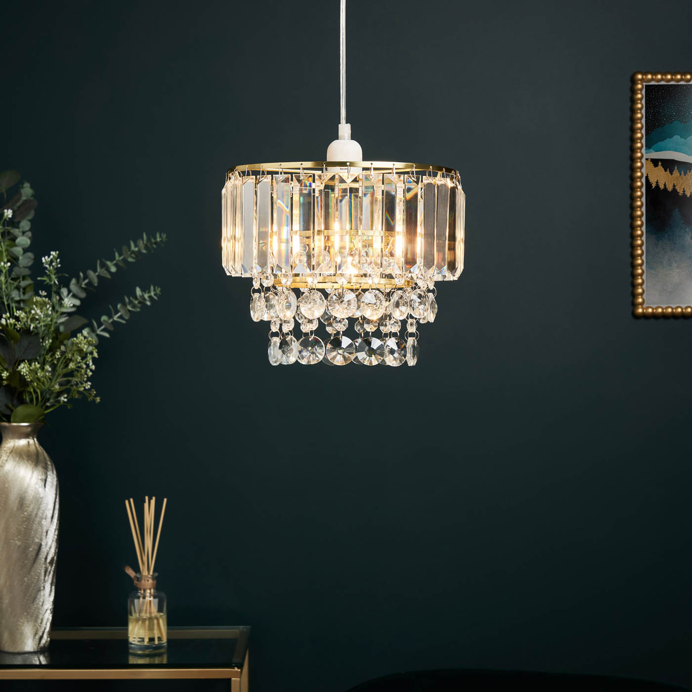 Inlight Pendant Ceiling Light Brushed Brass Effect Tiered Round Modern (D)27cm - Image 1