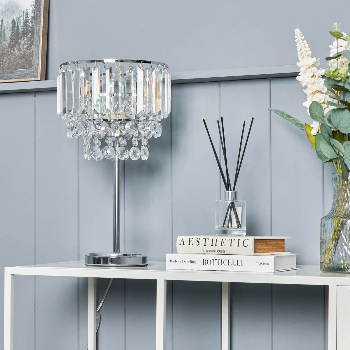 Inlight Table Lamp Tiered Glass Crystal Round Polished Chrome Effect (H)44cm - Image 4