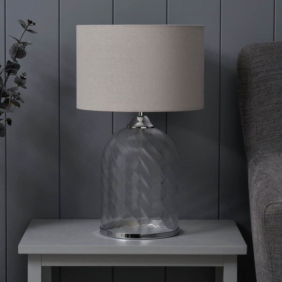 Inlight Table Lamp Clear Ribbed Glass Base Grey Shade Round Modern (Dia)280 mm - Image 7